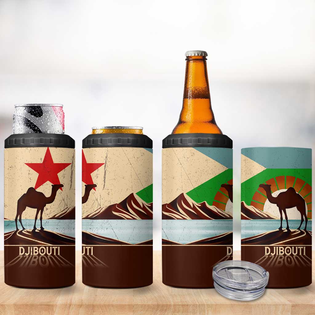 Djibouti Camel 4 in 1 Can Cooler Tumbler Where Desert Meets Sea and Heritage Stands Tall TS04