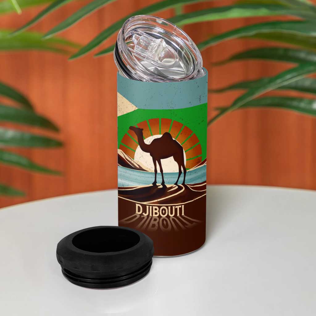 Djibouti Camel 4 in 1 Can Cooler Tumbler Where Desert Meets Sea and Heritage Stands Tall TS04