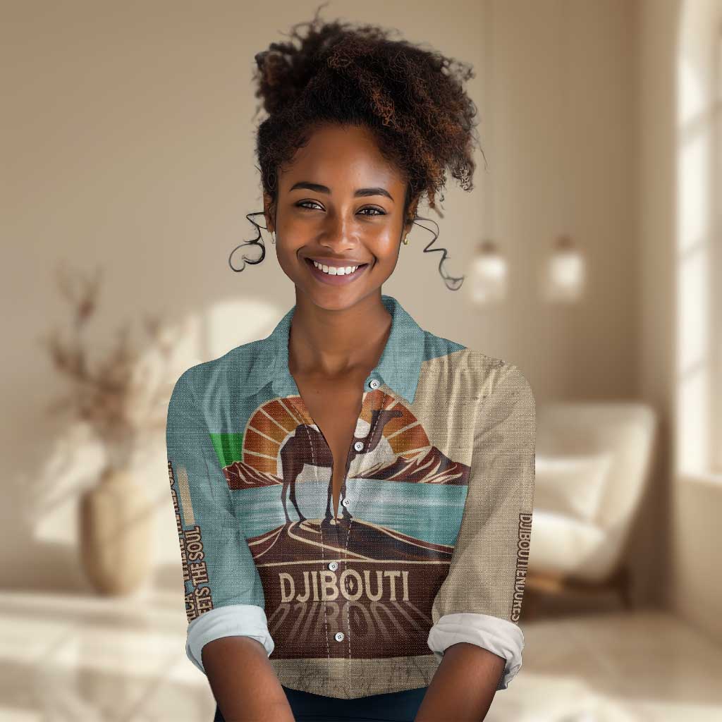 Djibouti Camel Women Casual Shirt Where Desert Meets Sea and Heritage Stands Tall TS04