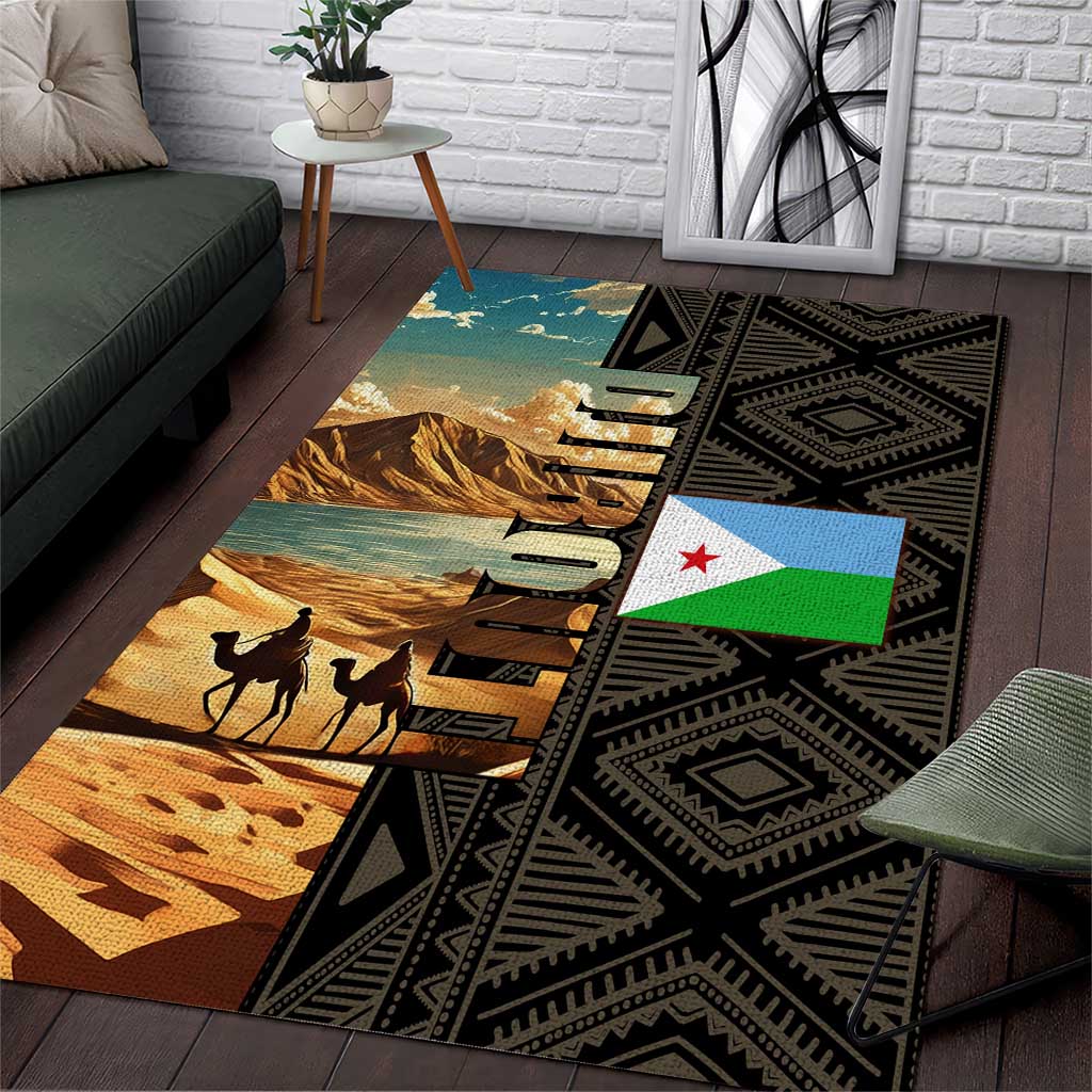 Djibouti Desert Area Rug Camel Riders and African Pattern TS04