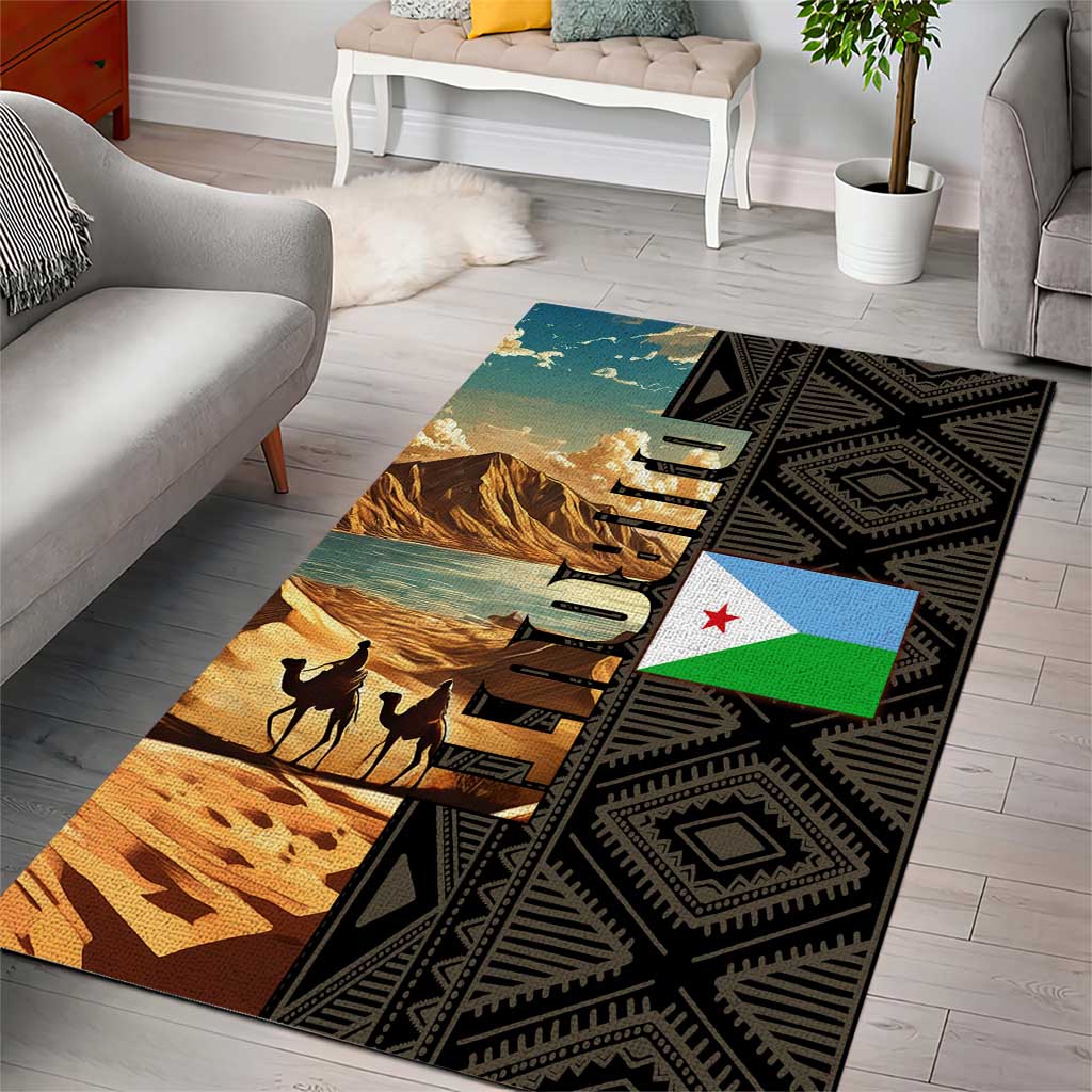 Djibouti Desert Area Rug Camel Riders and African Pattern TS04