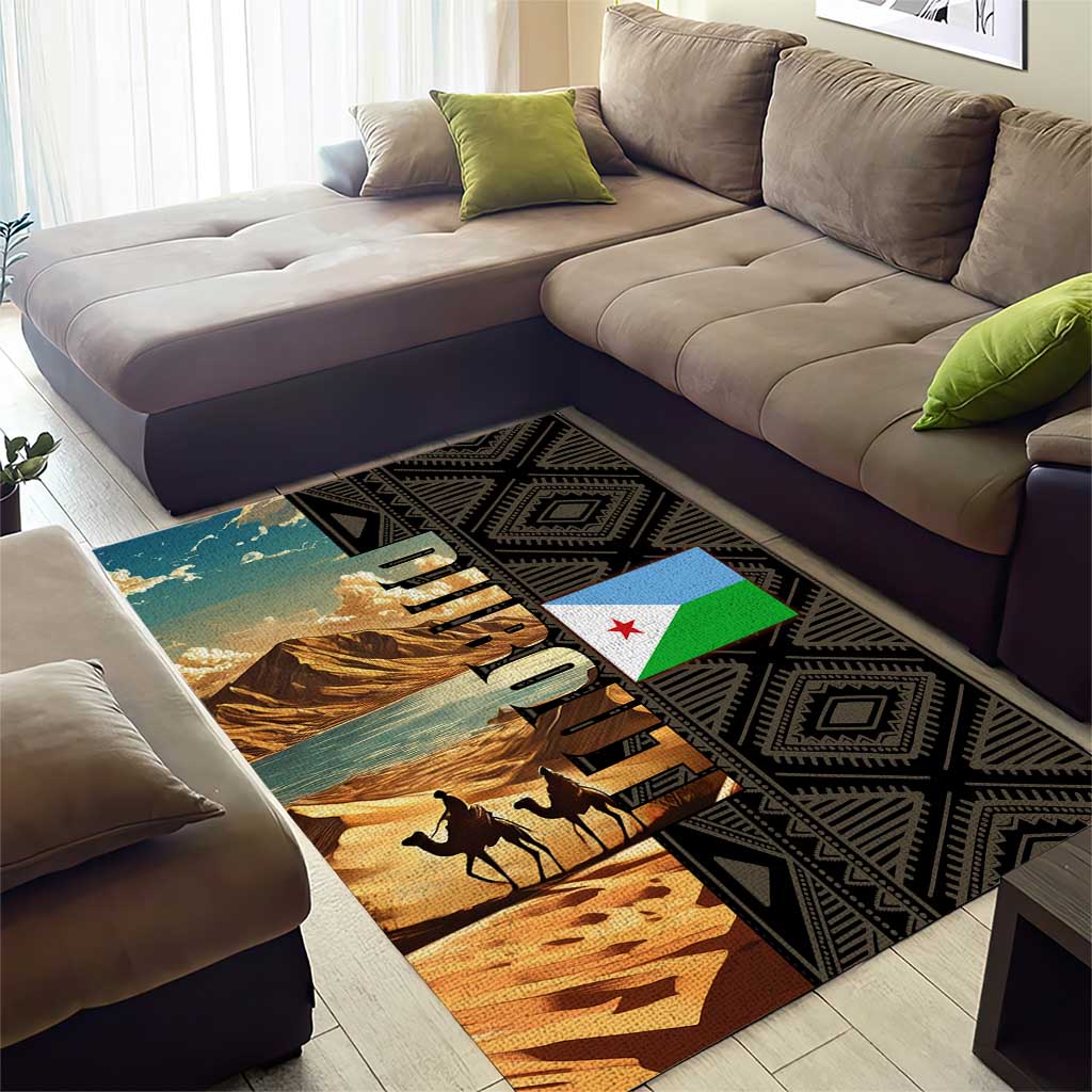 Djibouti Desert Area Rug Camel Riders and African Pattern TS04