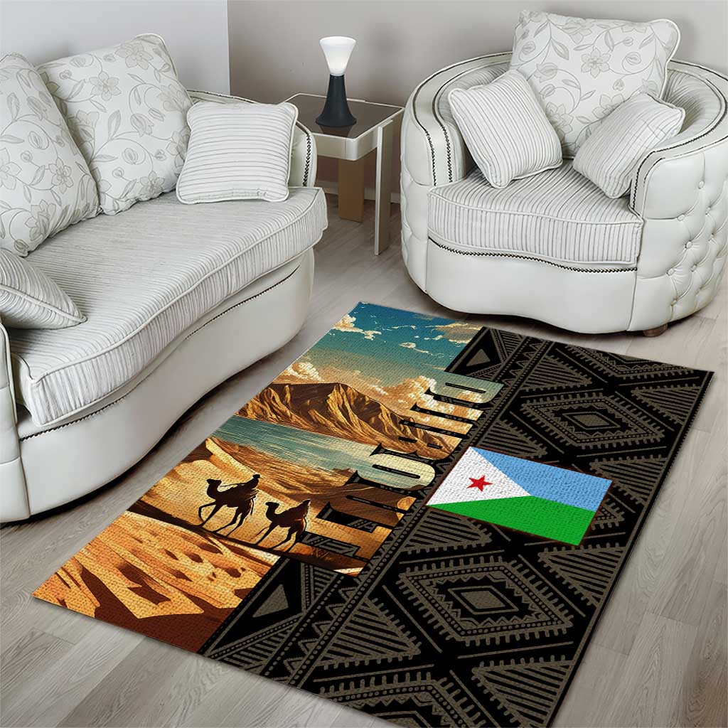 Djibouti Desert Area Rug Camel Riders and African Pattern TS04