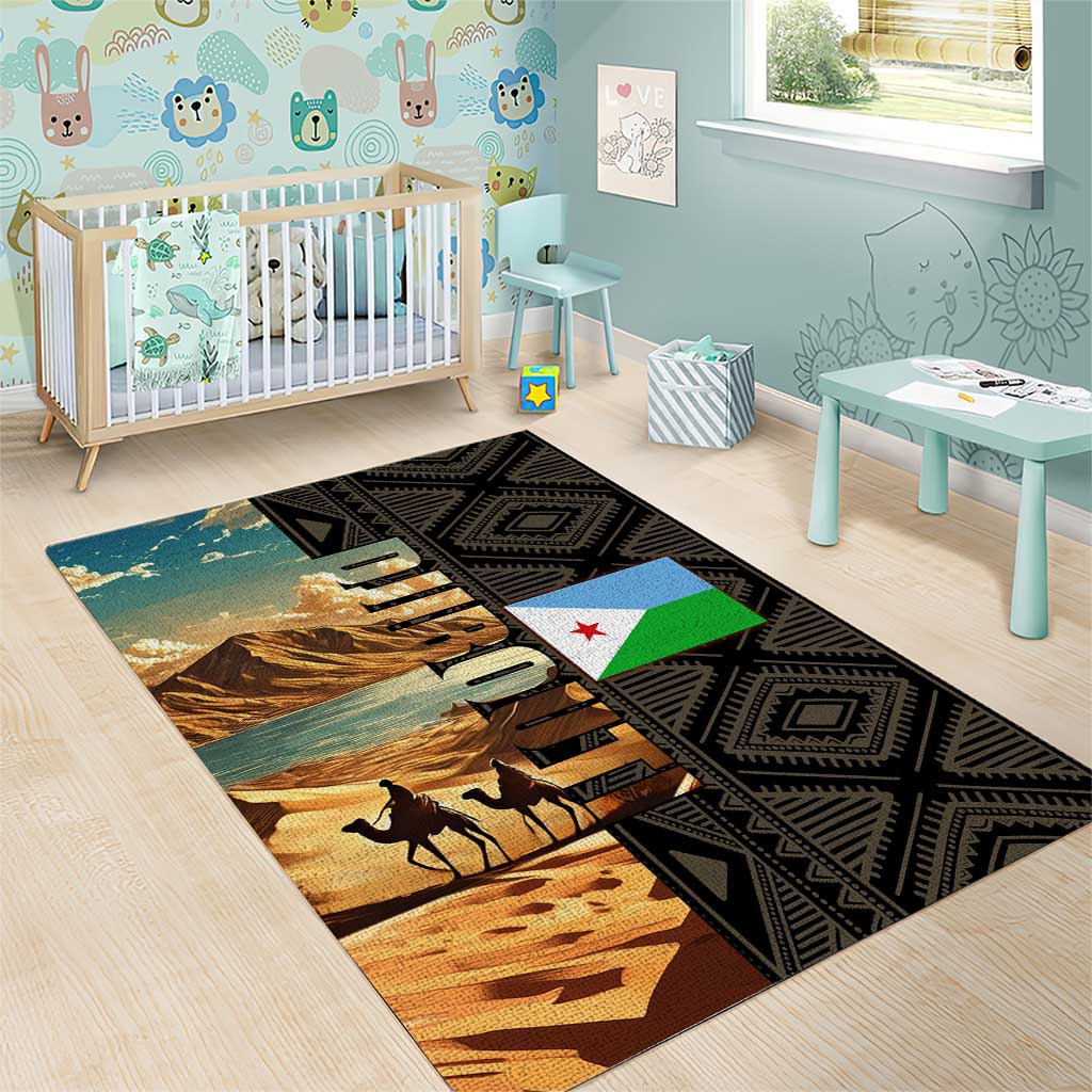 Djibouti Desert Area Rug Camel Riders and African Pattern TS04
