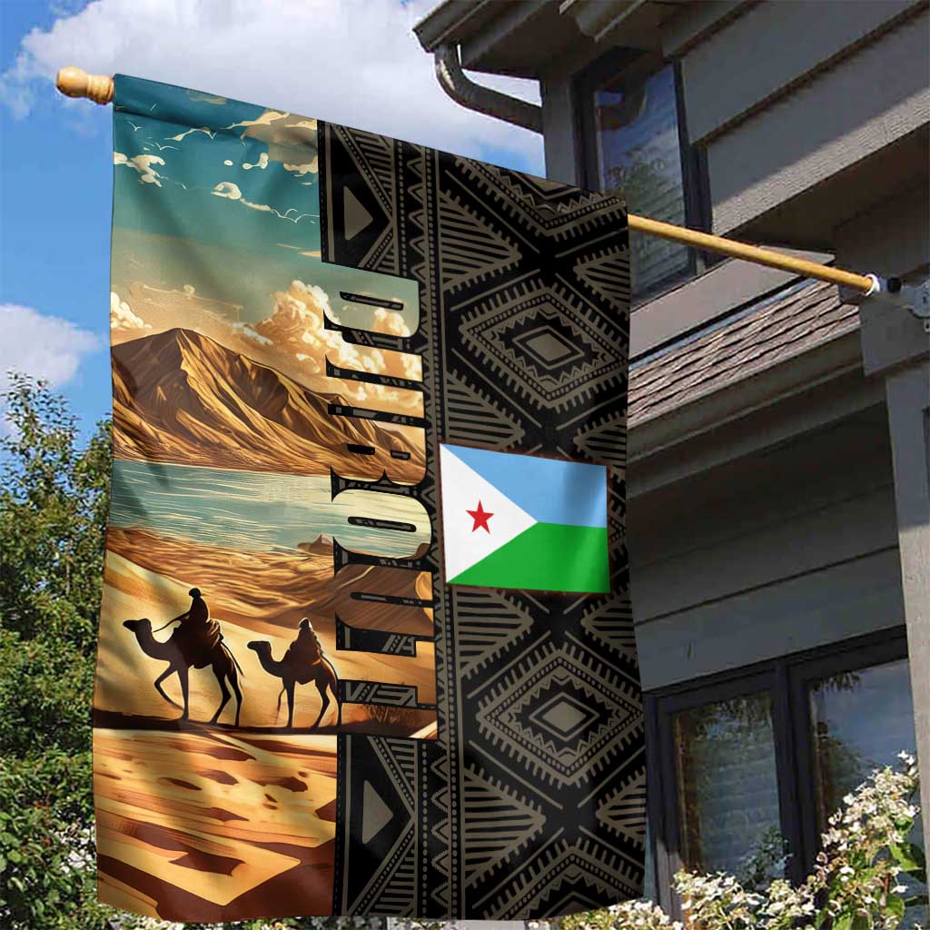 Djibouti Desert Garden Flag Camel Riders and African Pattern TS04
