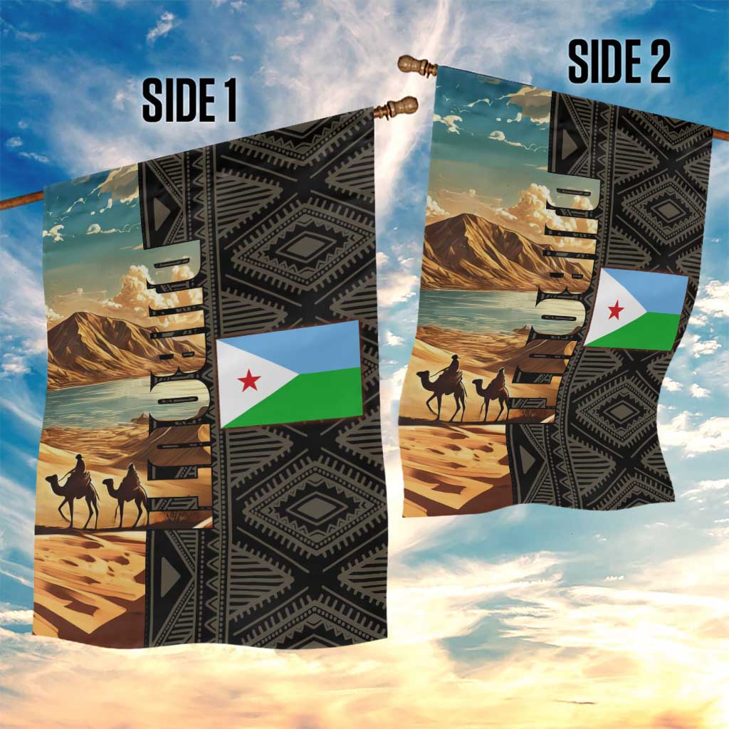 Djibouti Desert Garden Flag Camel Riders and African Pattern TS04