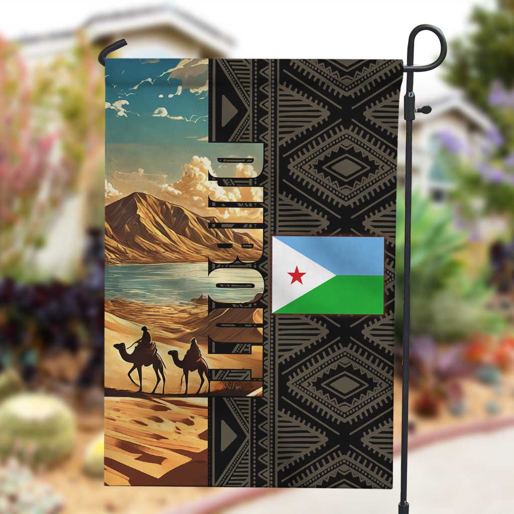 Djibouti Desert Garden Flag Camel Riders and African Pattern TS04
