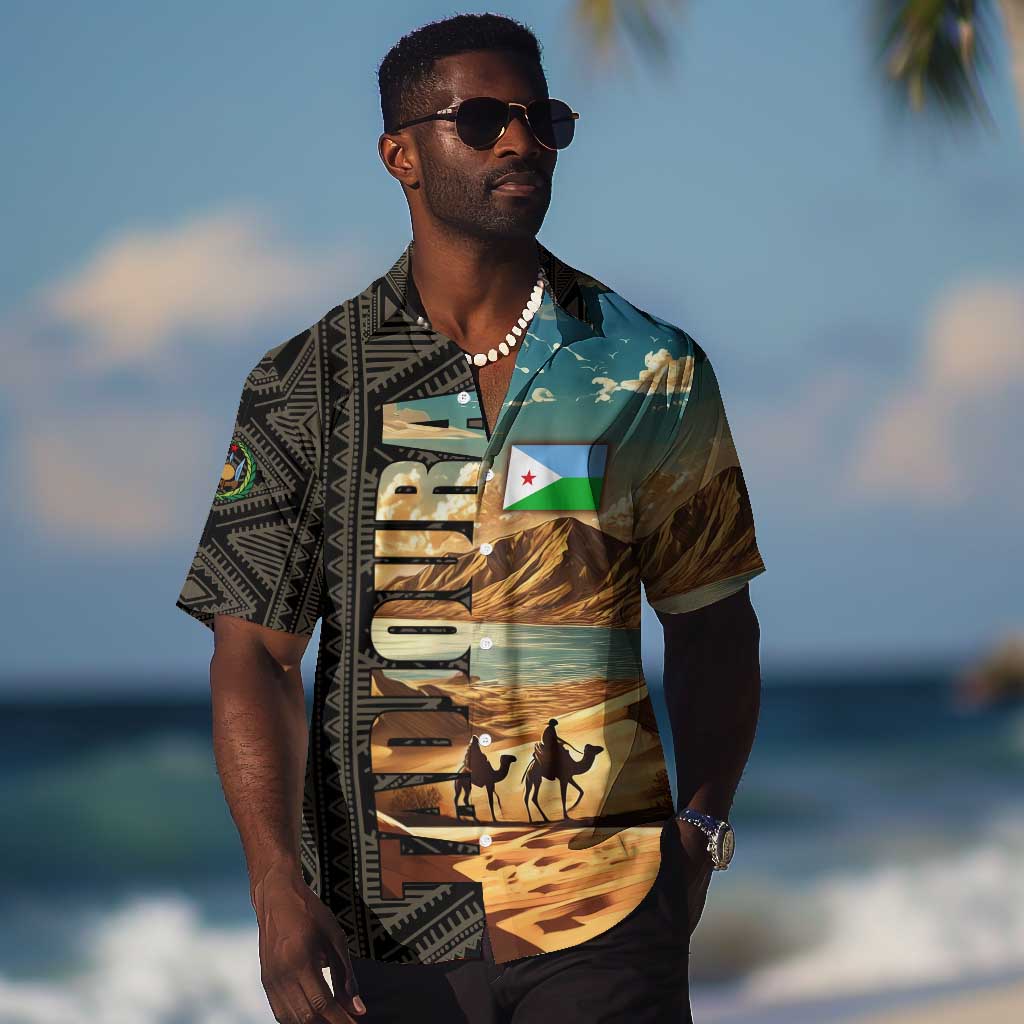 Djibouti Desert Hawaiian Shirt Camel Riders and African Pattern TS04