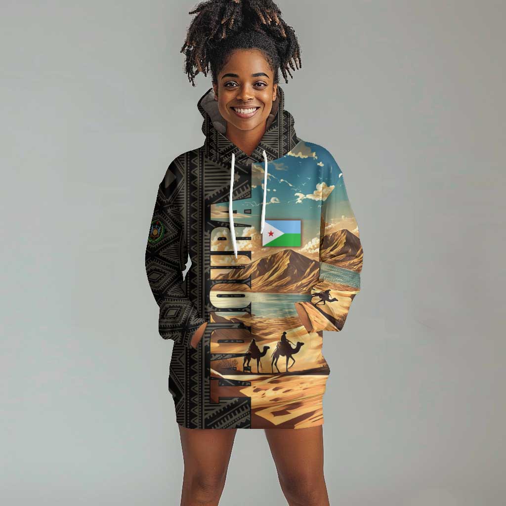Djibouti Desert Hoodie Dress Camel Riders and African Pattern TS04