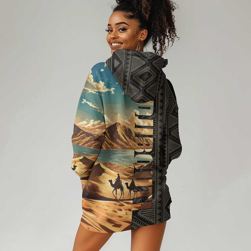 Djibouti Desert Hoodie Dress Camel Riders and African Pattern TS04