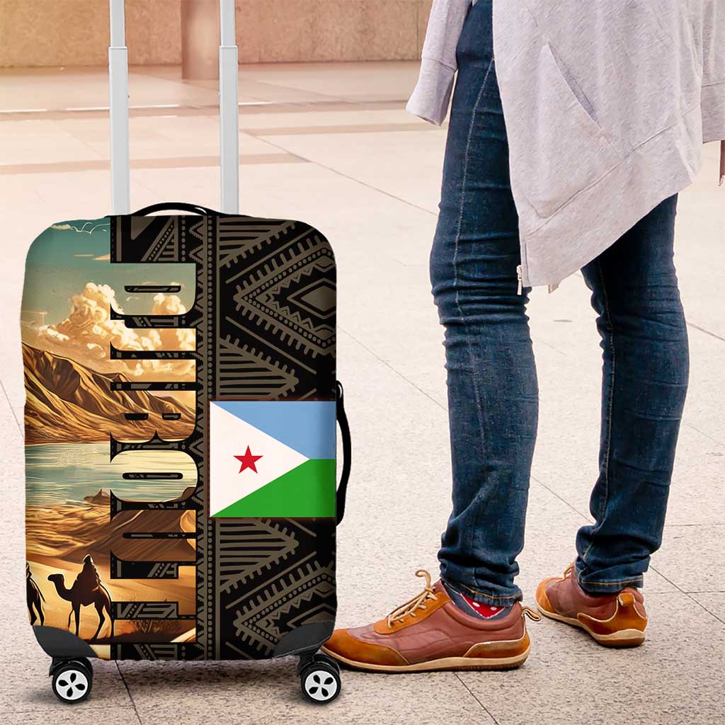 Djibouti Desert Landscape Tadjoura Luggage Cover with Camel Riders and Tribal Pattern Design TS04