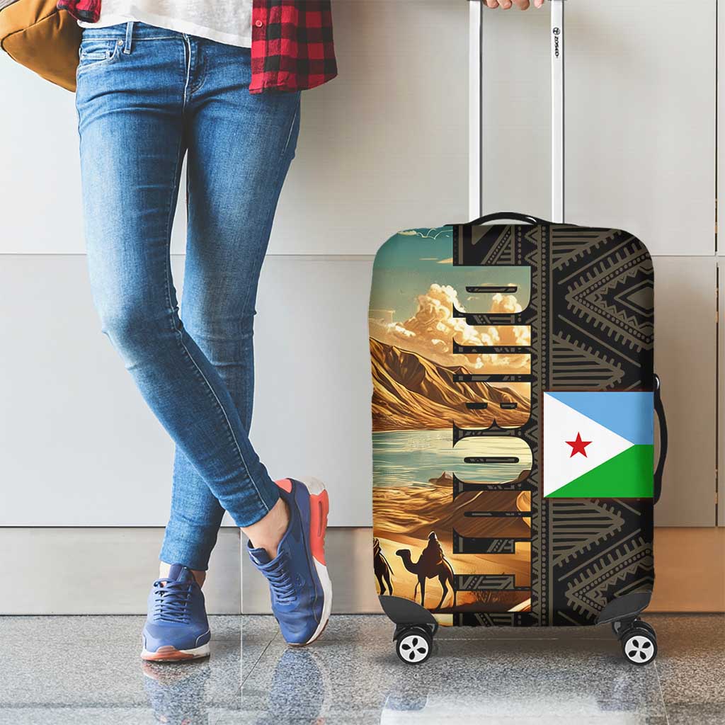 Djibouti Desert Landscape Tadjoura Luggage Cover with Camel Riders and Tribal Pattern Design TS04