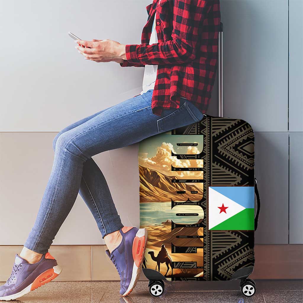 Djibouti Desert Landscape Tadjoura Luggage Cover with Camel Riders and Tribal Pattern Design TS04