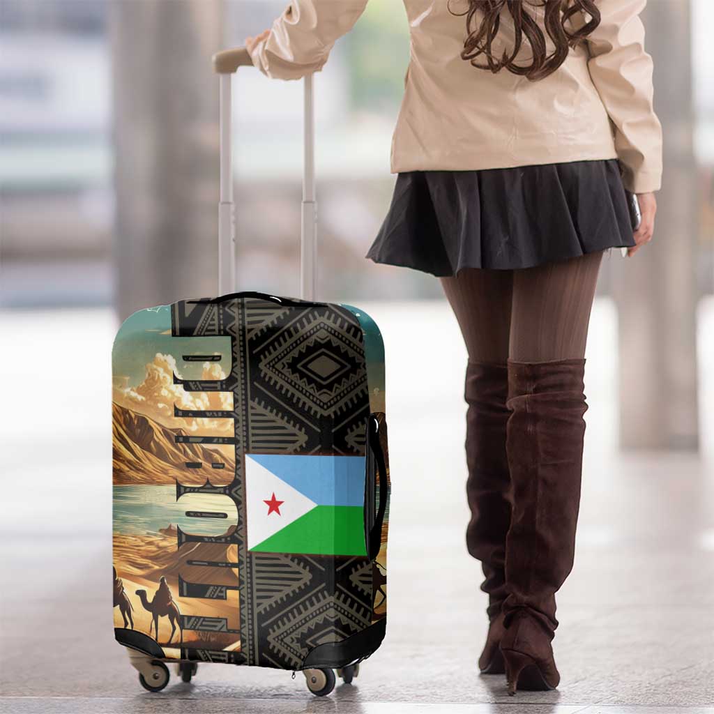 Djibouti Desert Landscape Tadjoura Luggage Cover with Camel Riders and Tribal Pattern Design TS04