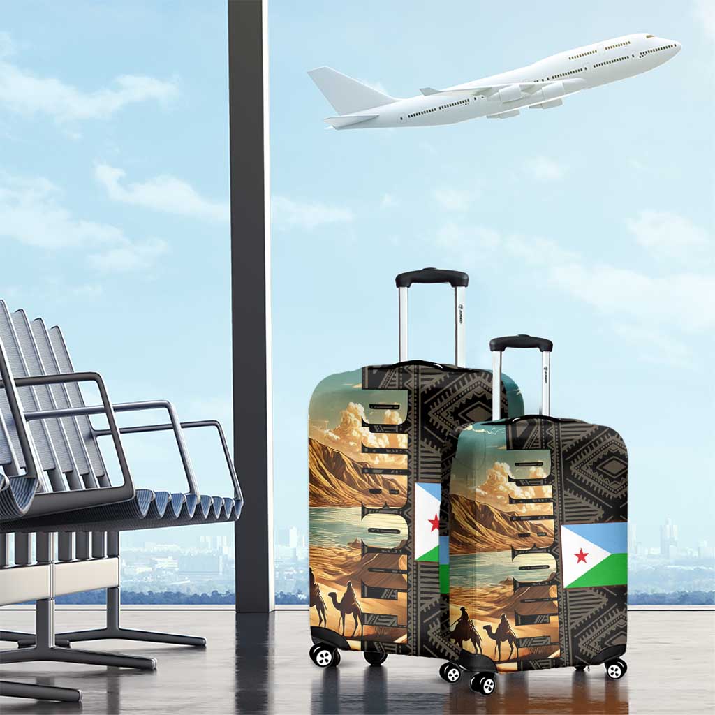 Djibouti Desert Landscape Tadjoura Luggage Cover with Camel Riders and Tribal Pattern Design TS04