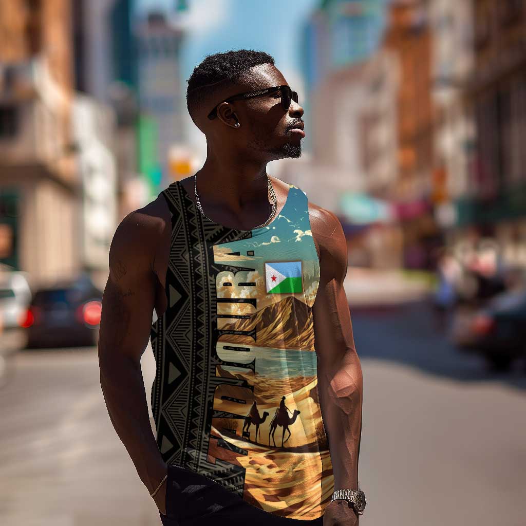 Djibouti Desert Men Tank Top Camel Riders and African Pattern TS04