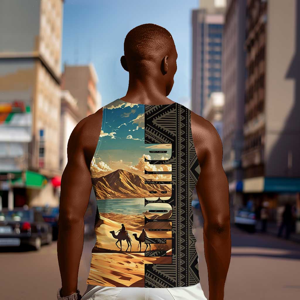 Djibouti Desert Men Tank Top Camel Riders and African Pattern TS04