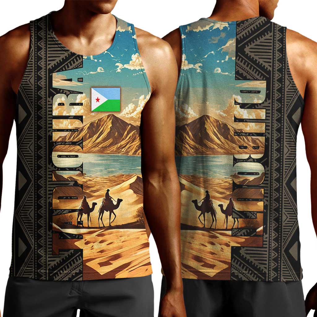Djibouti Desert Men Tank Top Camel Riders and African Pattern TS04