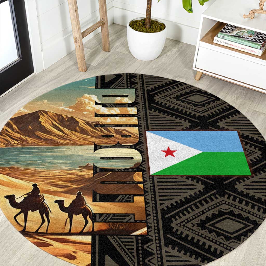 Djibouti Desert Round Carpet Camel Riders and African Pattern TS04