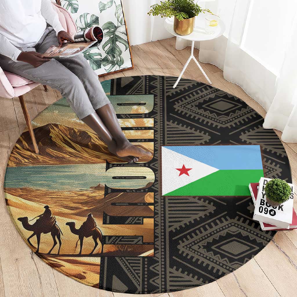 Djibouti Desert Round Carpet Camel Riders and African Pattern TS04