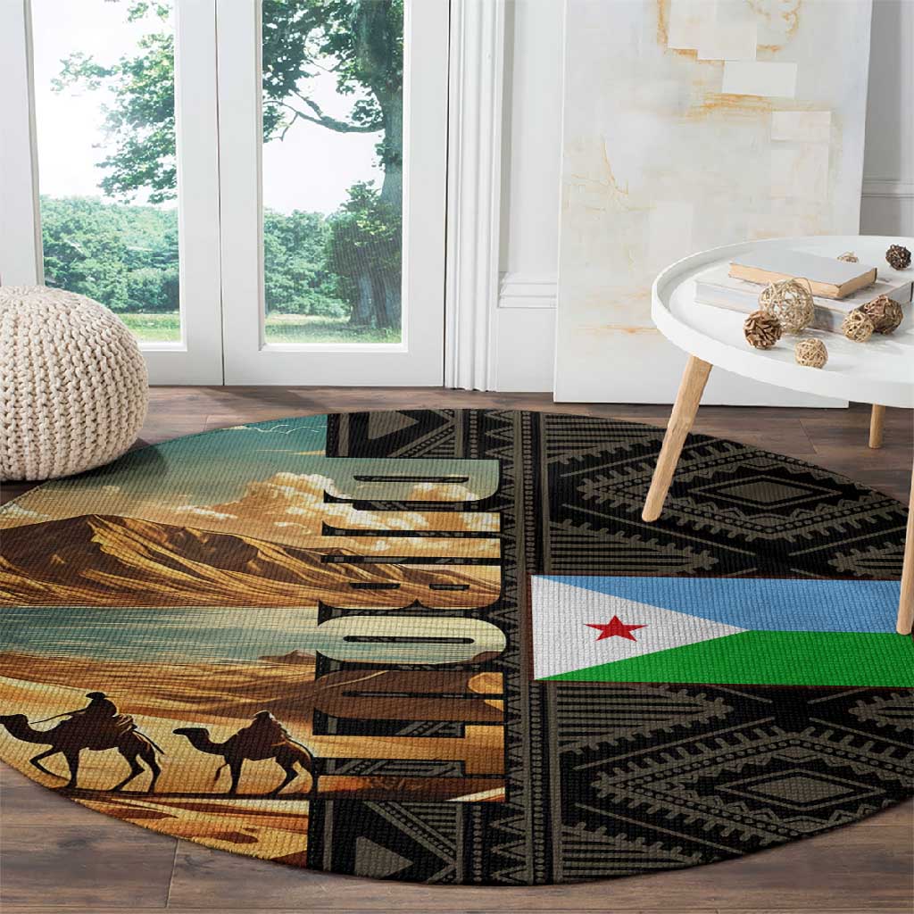 Djibouti Desert Round Carpet Camel Riders and African Pattern TS04