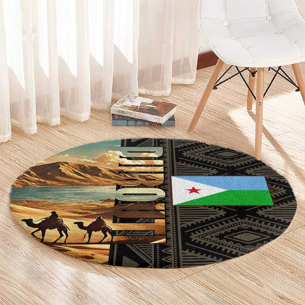 Djibouti Desert Round Carpet Camel Riders and African Pattern TS04