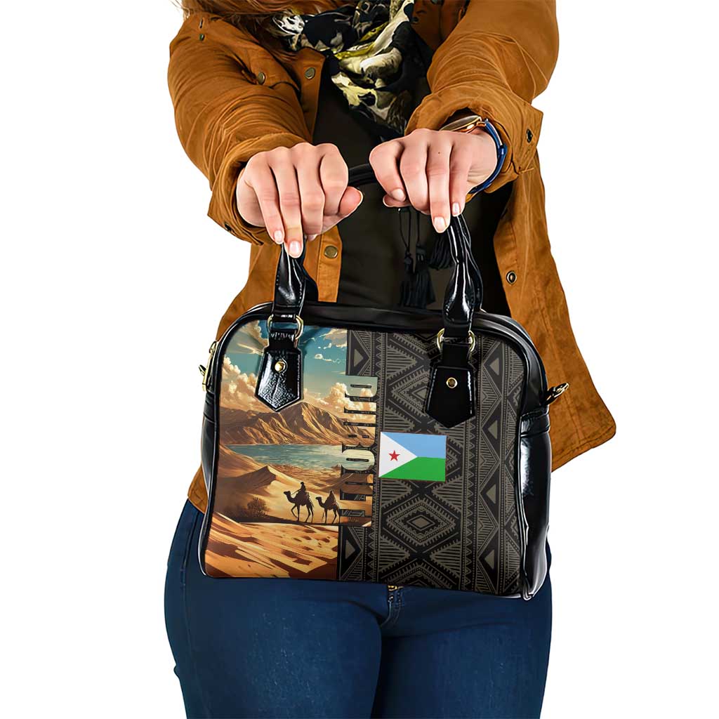 Djibouti Desert Landscape Tadjoura Shoulder Handbag with Camel Riders and Tribal Pattern Design TS04