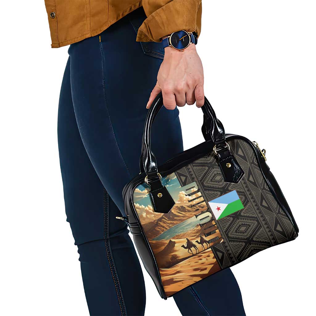 Djibouti Desert Landscape Tadjoura Shoulder Handbag with Camel Riders and Tribal Pattern Design TS04