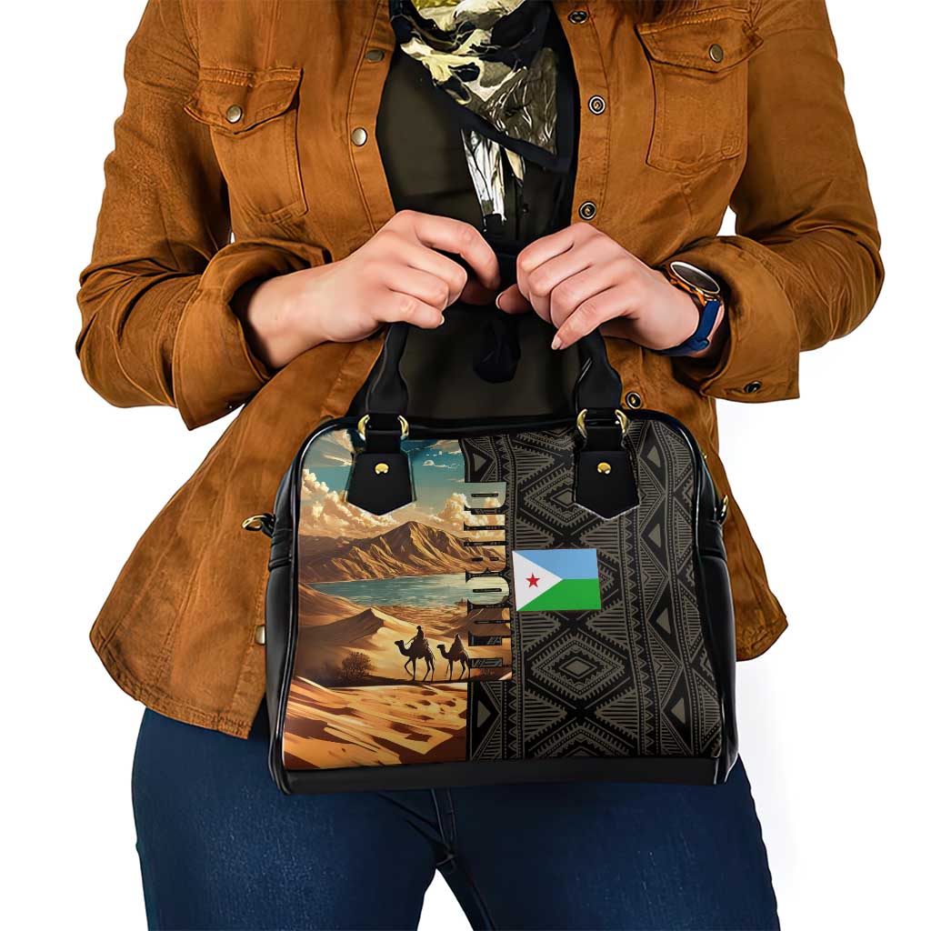 Djibouti Desert Landscape Tadjoura Shoulder Handbag with Camel Riders and Tribal Pattern Design TS04