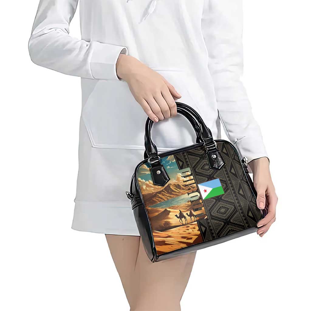 Djibouti Desert Landscape Tadjoura Shoulder Handbag with Camel Riders and Tribal Pattern Design TS04