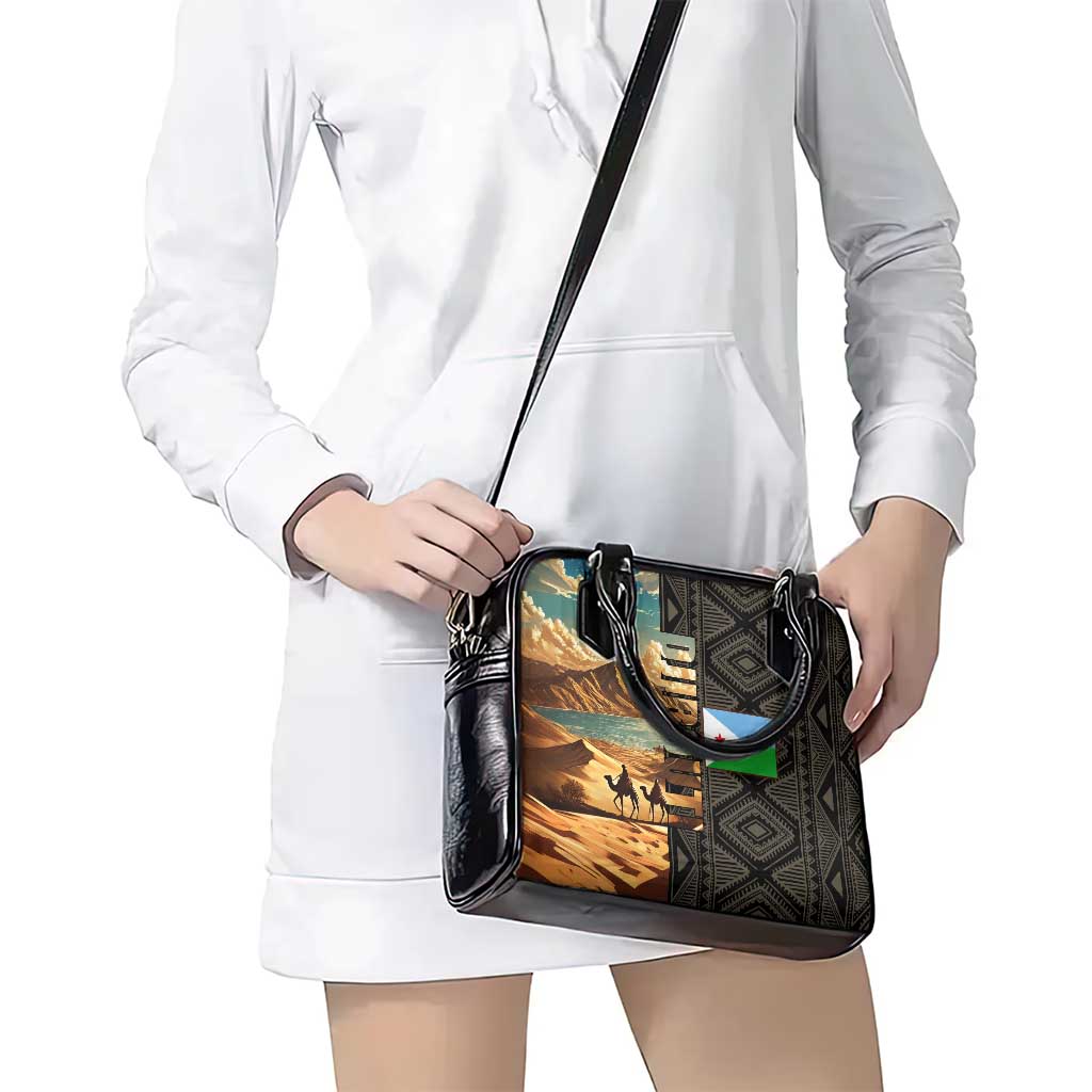 Djibouti Desert Landscape Tadjoura Shoulder Handbag with Camel Riders and Tribal Pattern Design TS04