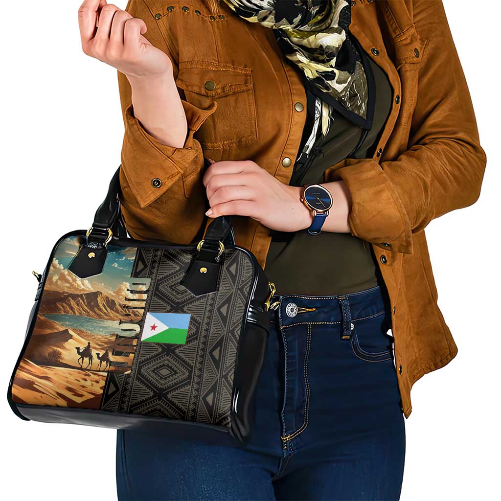Djibouti Desert Landscape Tadjoura Shoulder Handbag with Camel Riders and Tribal Pattern Design TS04
