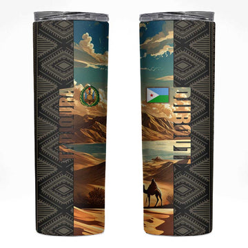 Djibouti Desert Skinny Tumbler Camel Riders and African Pattern TS04