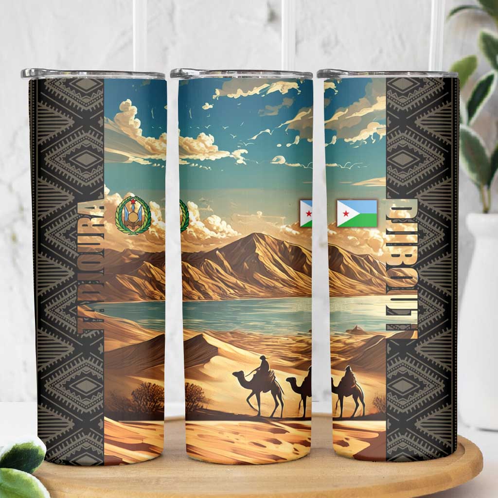 Djibouti Desert Skinny Tumbler Camel Riders and African Pattern TS04