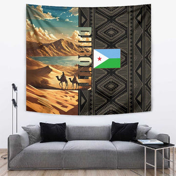 Djibouti Desert Tapestry Camel Riders and African Pattern TS04