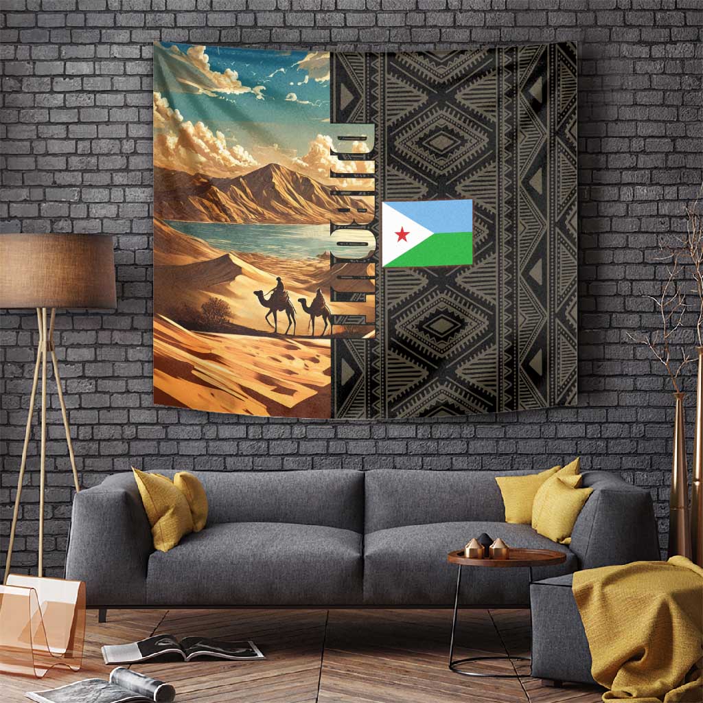 Djibouti Desert Tapestry Camel Riders and African Pattern TS04