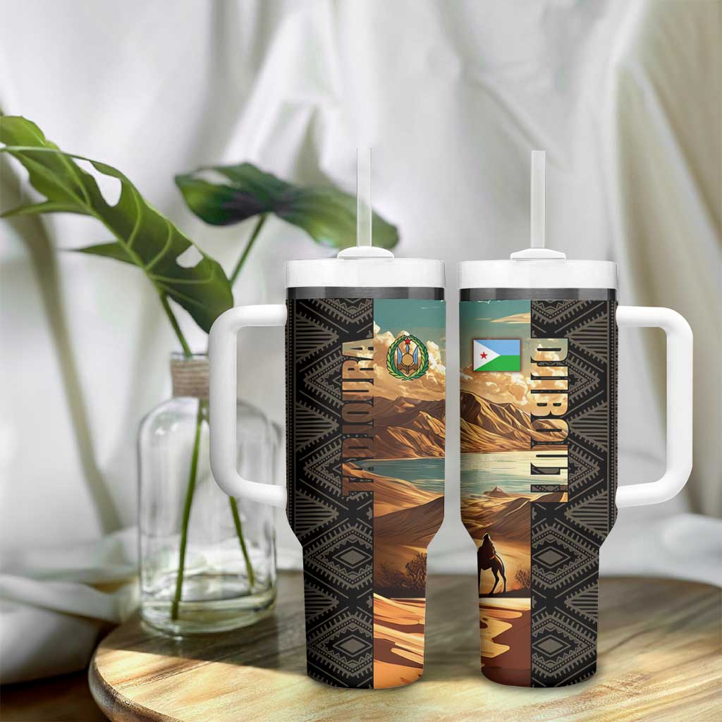 Djibouti Desert Tumbler With Handle Camel Riders and African Pattern TS04