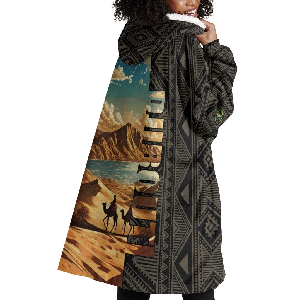 Djibouti Desert Wearable Blanket Hoodie Camel Riders and African Pattern TS04
