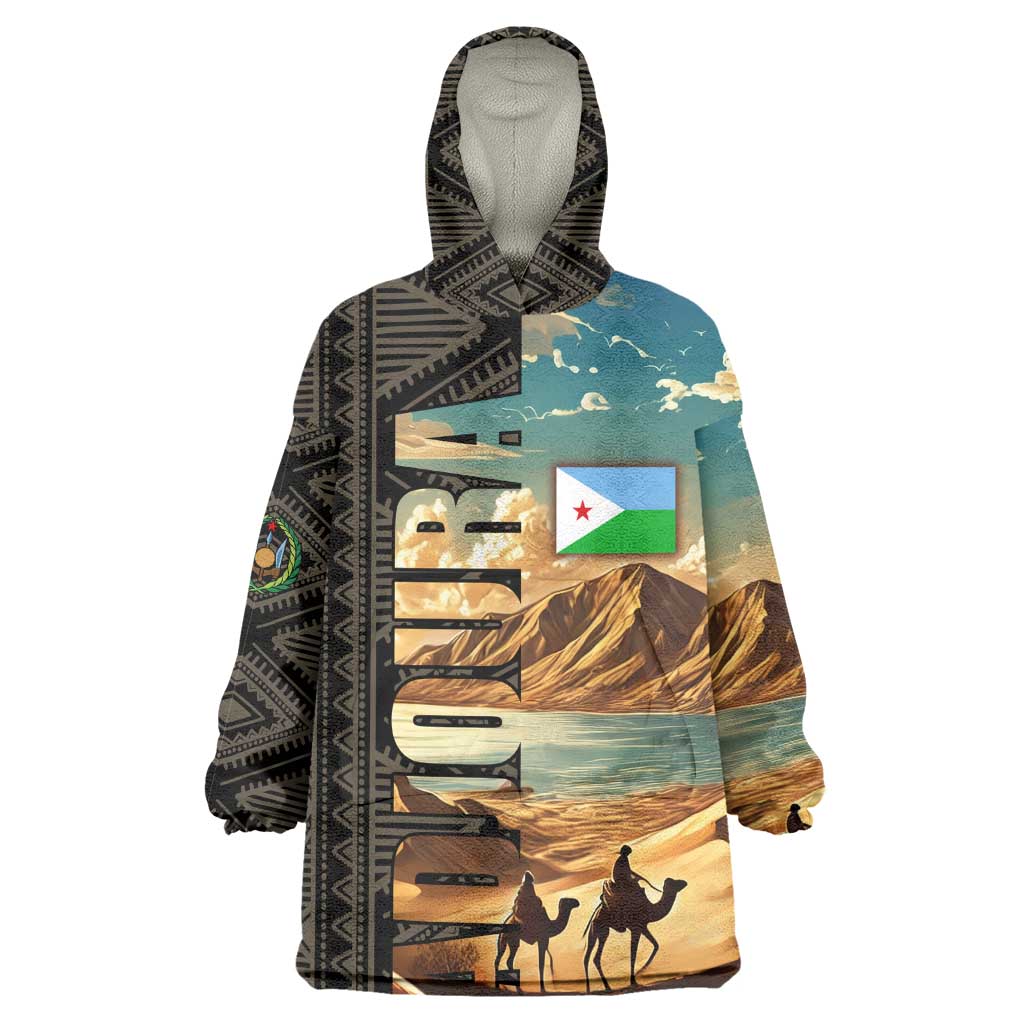 Djibouti Desert Wearable Blanket Hoodie Camel Riders and African Pattern TS04