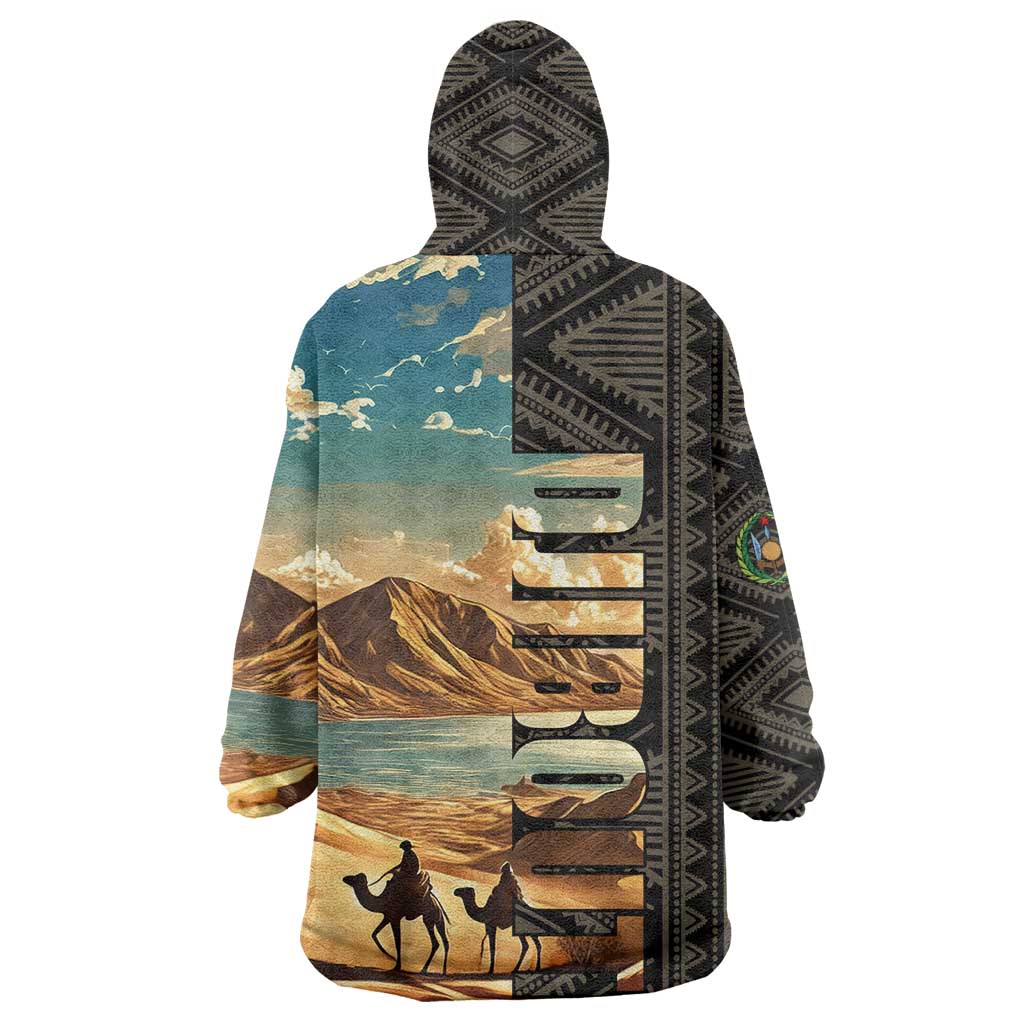 Djibouti Desert Wearable Blanket Hoodie Camel Riders and African Pattern TS04