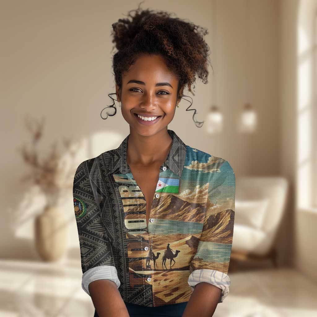 Djibouti Desert Women Casual Shirt Camel Riders and African Pattern TS04