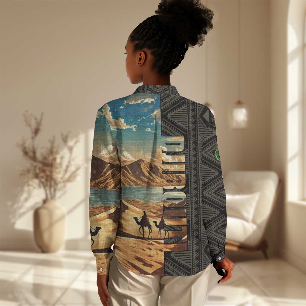 Djibouti Desert Women Casual Shirt Camel Riders and African Pattern TS04