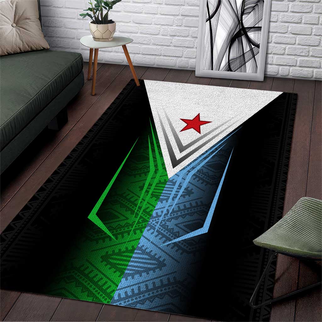Djibouti Africa Area Rug Tribal Geometry Meets National Colors and Red Star Boldness TS04
