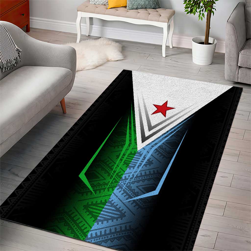 Djibouti Africa Area Rug Tribal Geometry Meets National Colors and Red Star Boldness TS04