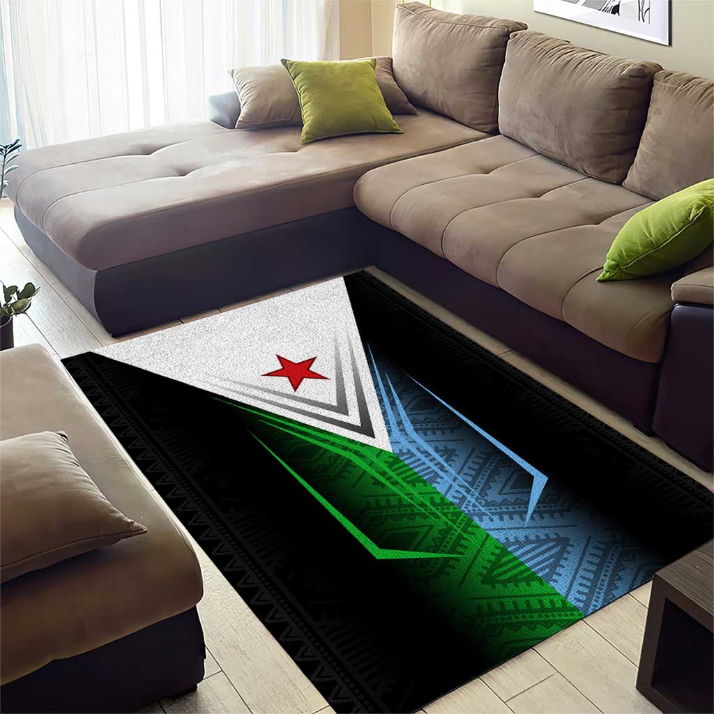 Djibouti Africa Area Rug Tribal Geometry Meets National Colors and Red Star Boldness TS04
