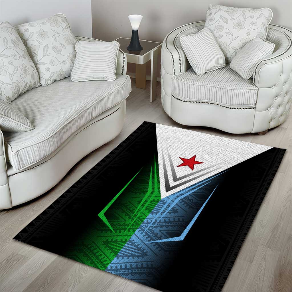 Djibouti Africa Area Rug Tribal Geometry Meets National Colors and Red Star Boldness TS04