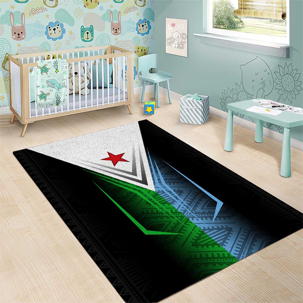 Djibouti Africa Area Rug Tribal Geometry Meets National Colors and Red Star Boldness TS04