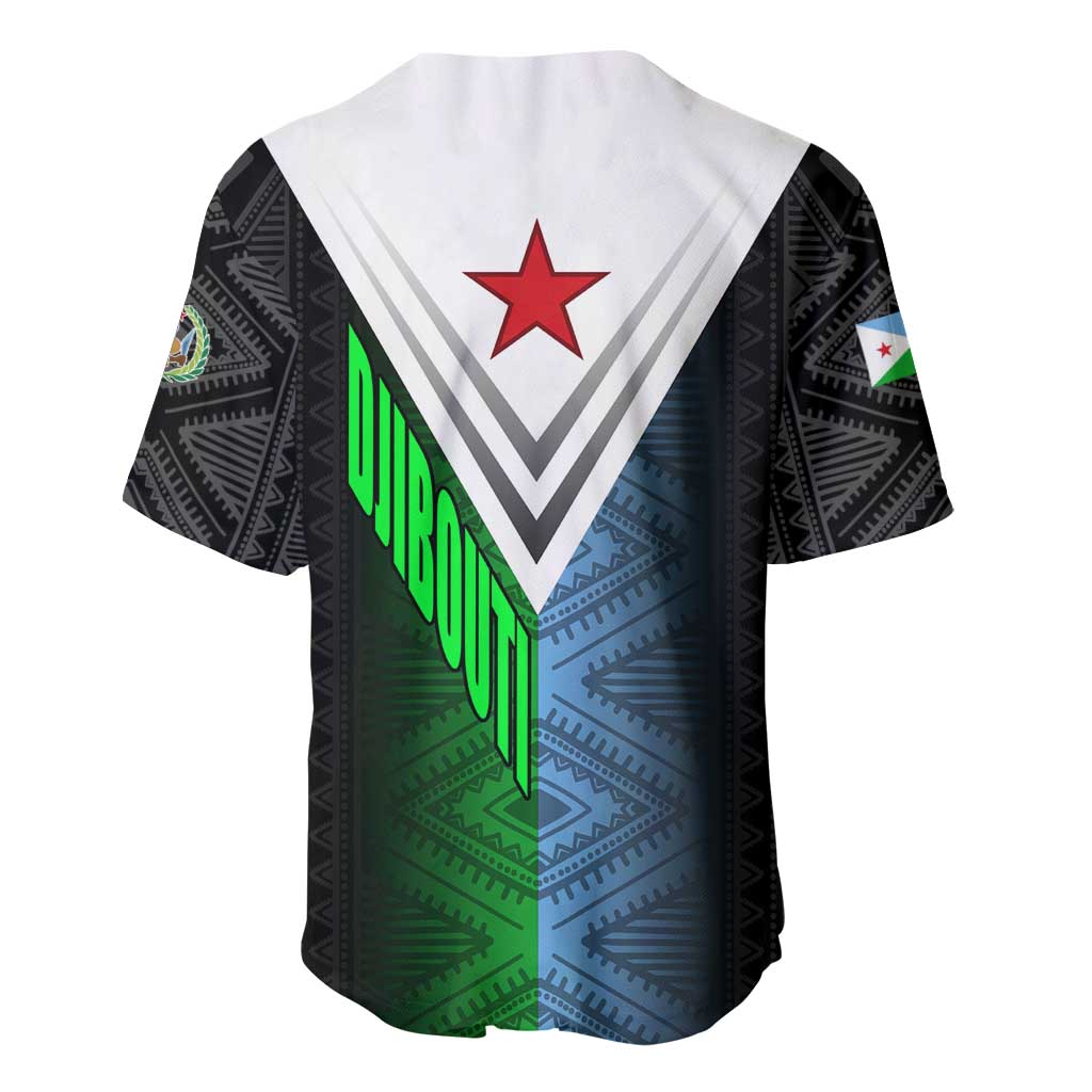 Djibouti Africa Baseball Jersey Tribal Geometry Meets National Colors and Red Star Boldness TS04