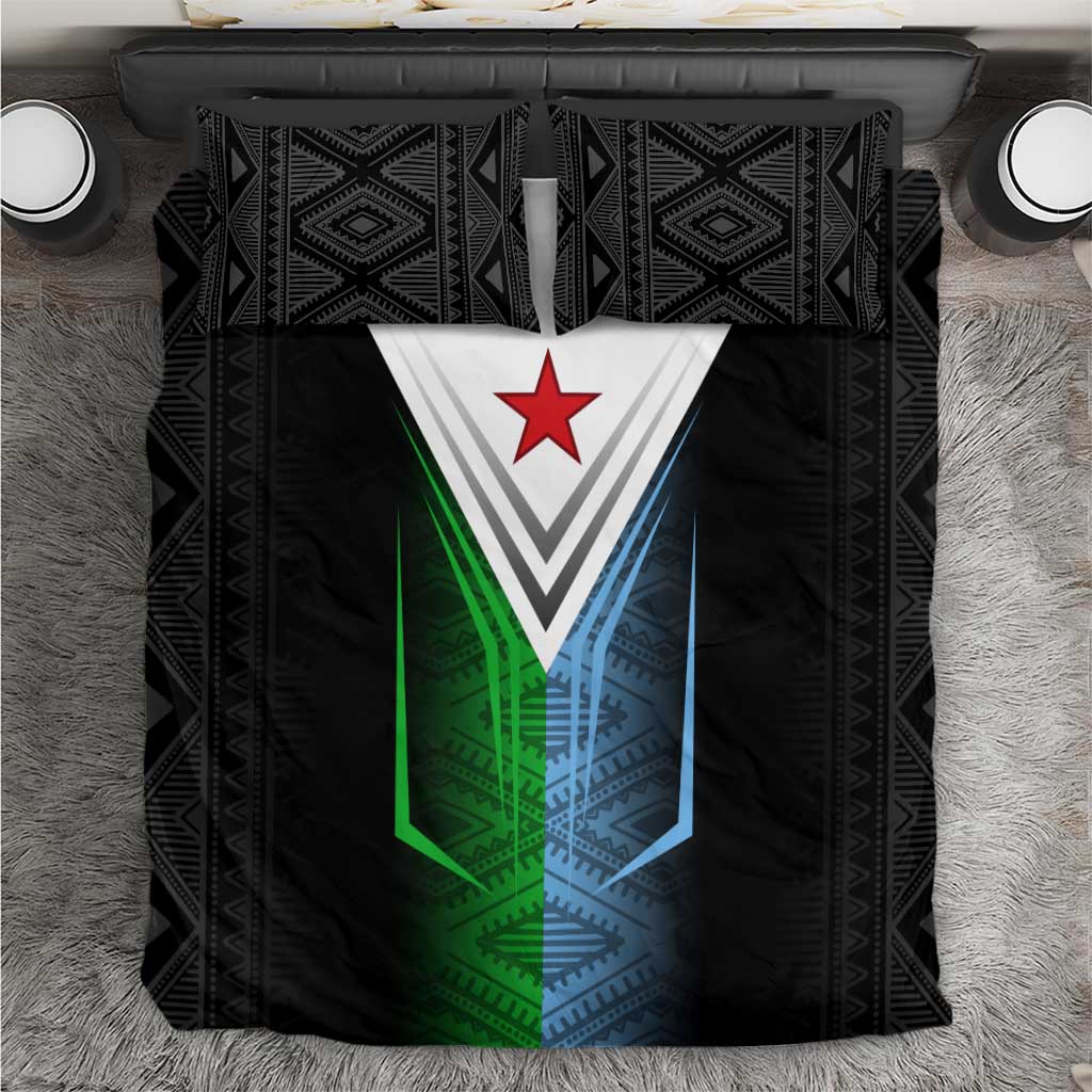 Djibouti Africa Bedding Set Tribal Geometry Meets National Colors and Red Star Boldness TS04
