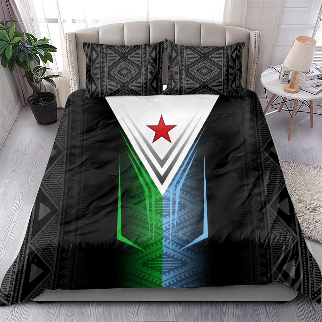 Djibouti Africa Bedding Set Tribal Geometry Meets National Colors and Red Star Boldness TS04
